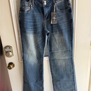 Flamingals Women’s Blue Wide Leg Jeans AMAZING fitted jeans Large 10/12